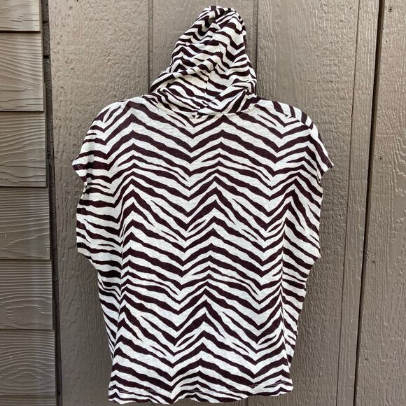 Sigrid Olsen women's size large top Hooded Cap Sleeve cropped 100% Linen Zebra - Picture 3 of 3